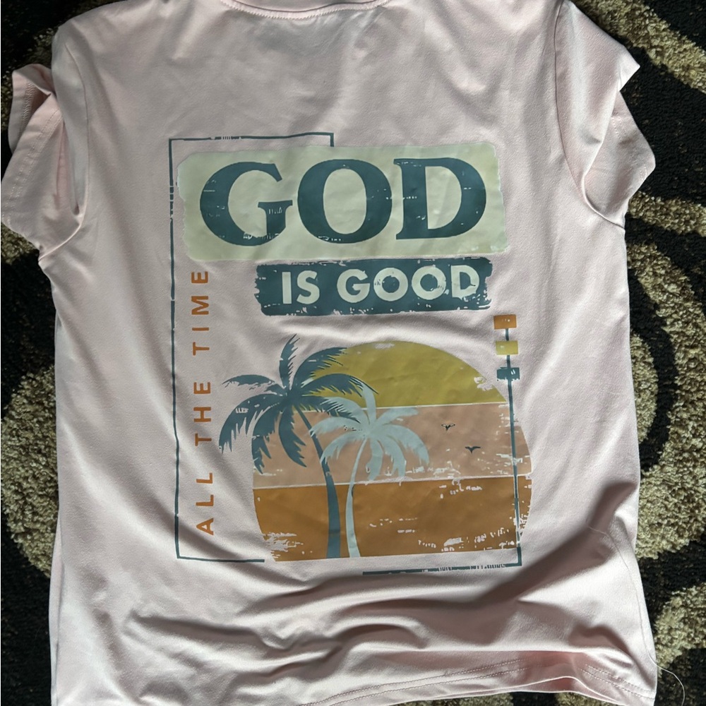 Pink Graphic T-Shirt with Palm Tree Design